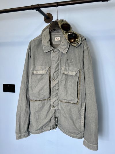 Large C.P. Company Blue Grey Flatt Nylon Lightweight Goggle Jacket